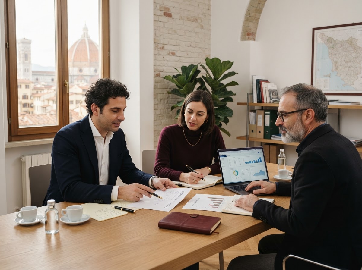 Bussola Renditura - team che analizza dati finanziari su schermi multipli